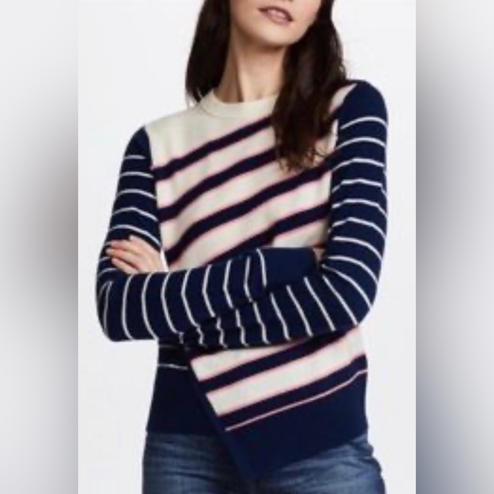 Veronica Beard Pepper Asymmetrical Striped Cashmere Sweater